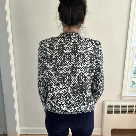 L’AGENCE Tweed Fringe Cropped black/ white blazer Jacket Sz 8 Veronica beard - Picture 10 of 10